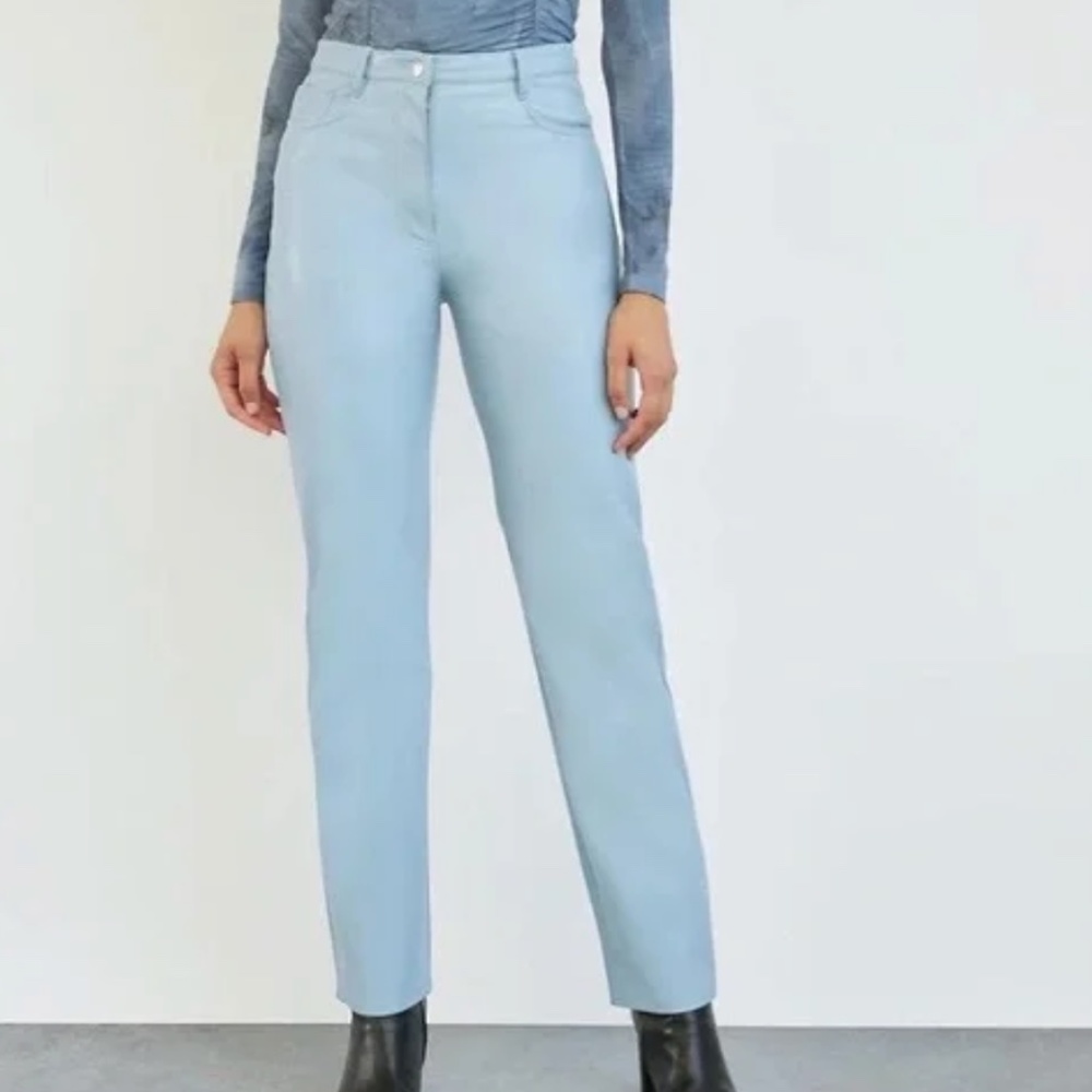 Wilfred Aritzia Melina Pants Size 10 Dune Blue Faux Leather